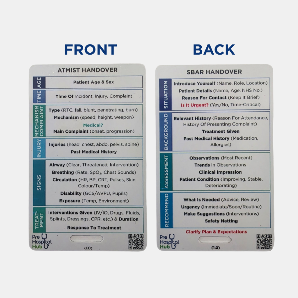 Prehospital Handover Reference ID Card